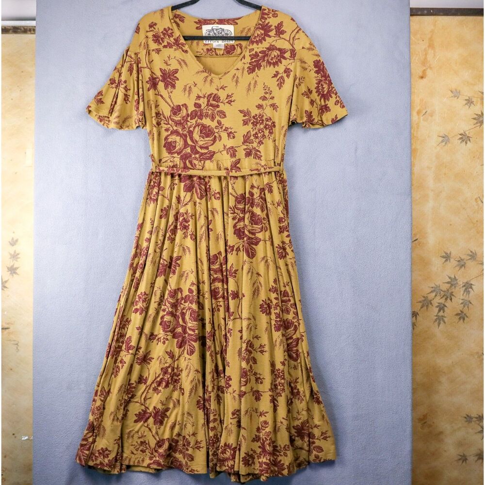 Effie's Heart Romantic Olive and Burgundy Floral Maxi Dress L